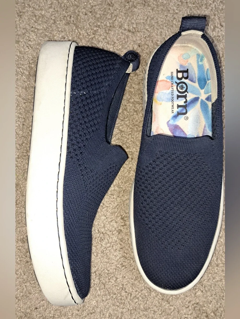 Ladies Born Shoes Navy Blue Knit Slip On Platform Casual Comfort Sneakers Size 7
